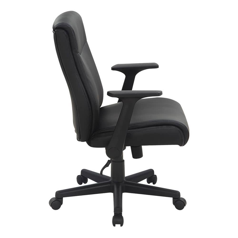 Executive High-Back Swivel Chair in Black Faux Leather with Metal Accents