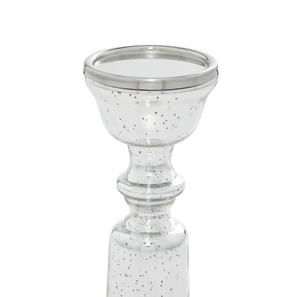 Silver Glass Pedestal Pillar Candle Holders, Set of 2