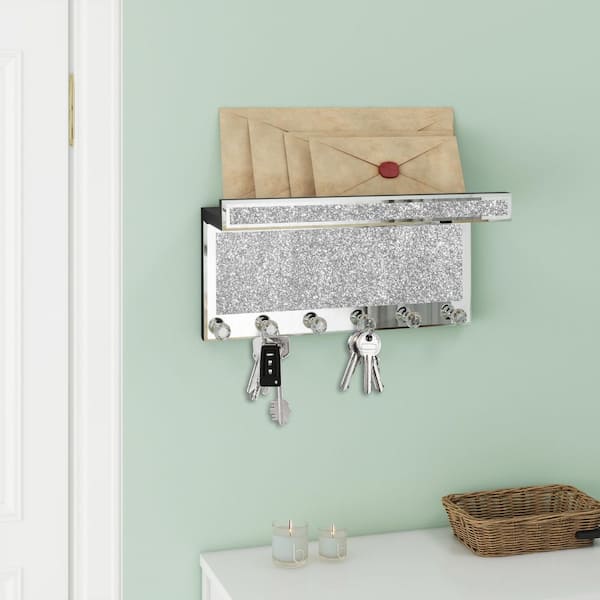 THKSHOUZ Silver Rectangular Mirror 4.68 in. Decorative Stand Wall Key Hook