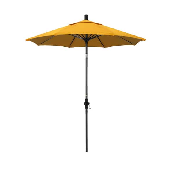 California Umbrella 7.5 ft. Matted Black Aluminum Market Collar Tilt Patio Umbrella Fiberglass Ribs and in Lemon Olefin