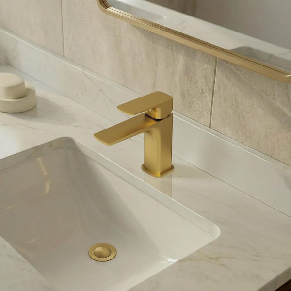 6.5 in. Single Handle Single Hole Brass Bathroom Faucet with Pop-Up Drain, Heavy-Duty Build in Brushed Gold