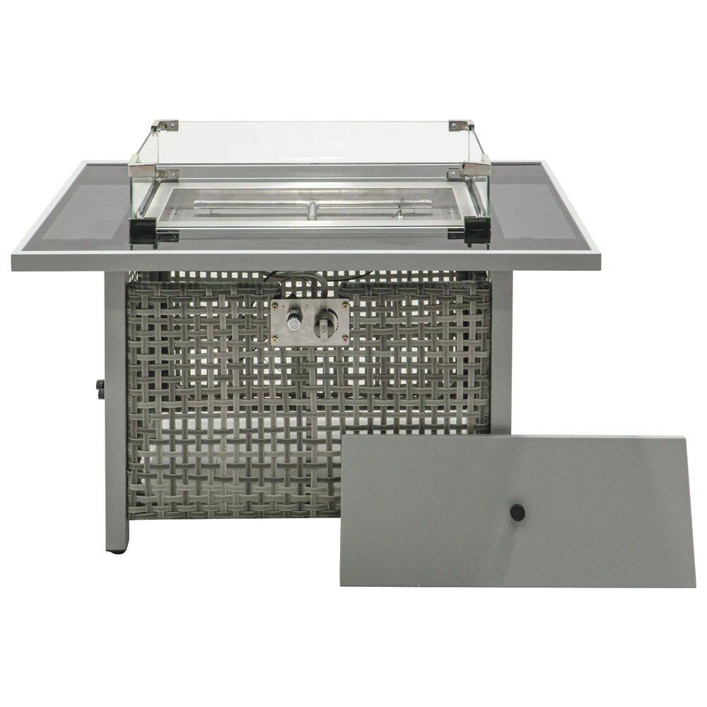 43 in. Gray Rectangular Wicker Fire Pit Table with Glass Wind Guard price history on PriceWatchPro
