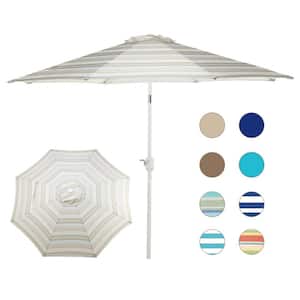 9 ft. Aluminum Market Patio Umbrella with Crank and Tilt in Khaki and Blue Striped