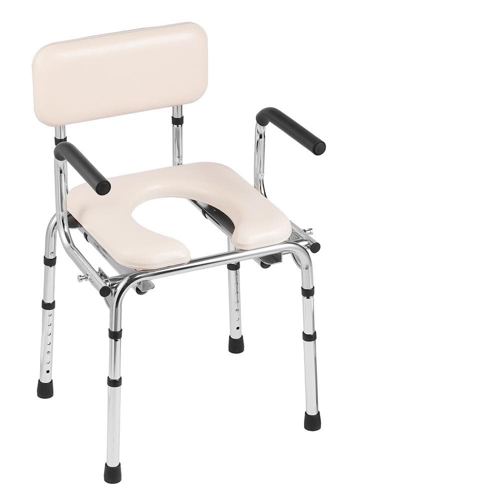 Adjustable Height White Steel Bedside Commode Chair
