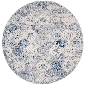 Madison White/Royal Blue 7 ft. x 7 ft. Round Border Area Rug