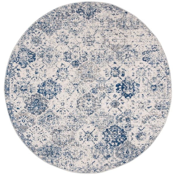 SAFAVIEH Madison White/Royal Blue 7 ft. x 7 ft. Round Border Area Rug