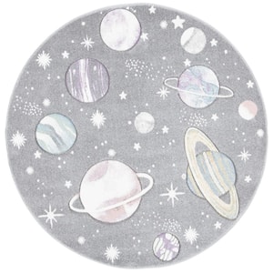 Carousel Kids Gray/Lavender 7 ft. x 7 ft. Galaxy Round Area Rug