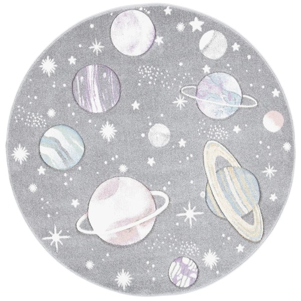 SAFAVIEH Carousel Kids Gray/Lavender 7 ft. x 7 ft. Galaxy Round Area Rug