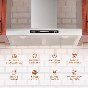 36 in. 763 CFM Ducted Wall Mount Range Hood in Stainless Steel with Gesture Control, Touch Panel and Remote