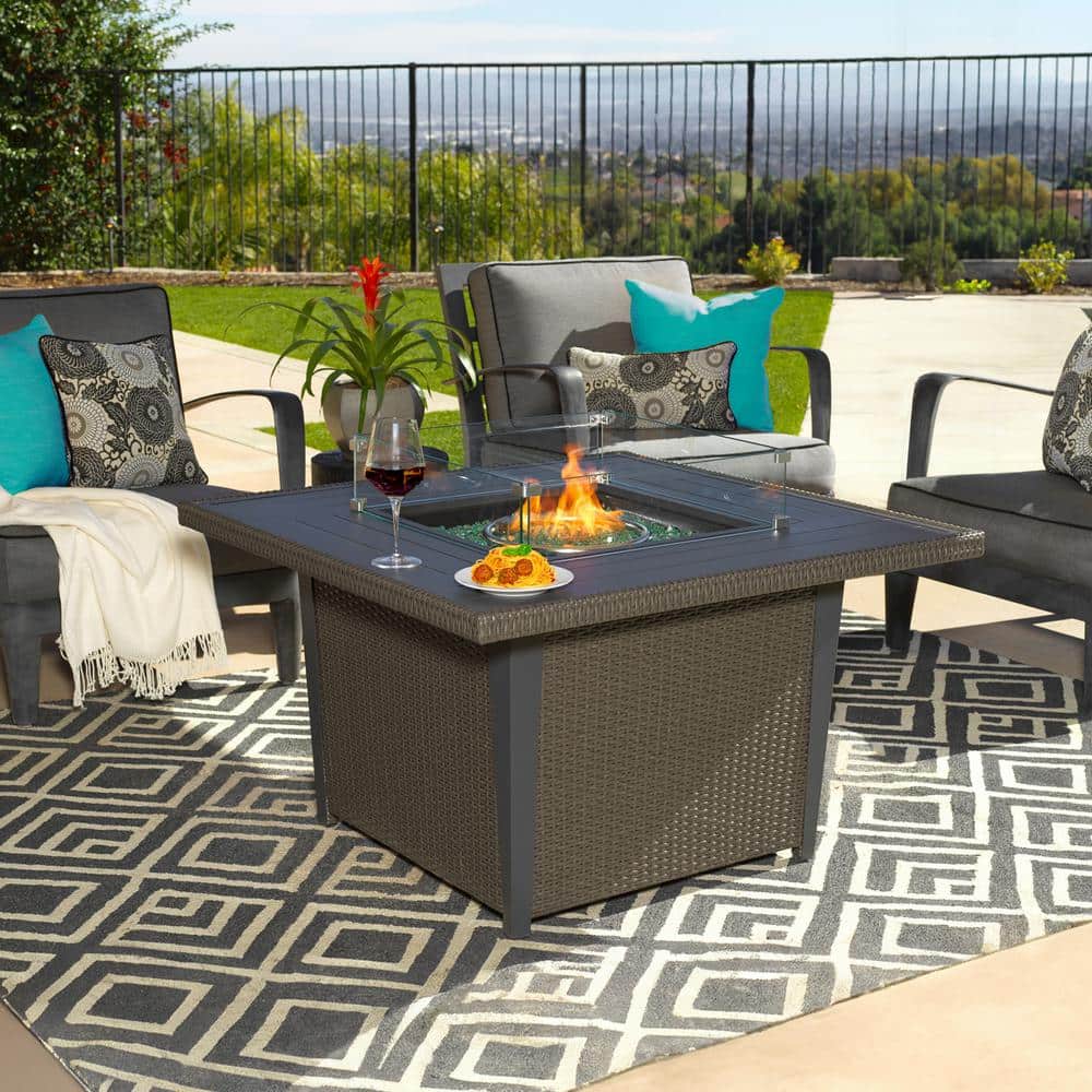 Ethan 42-inch Gray Aluminum and Rattan Gas Fire Pit Table