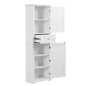 22 in. W x 11 in. D x 67.3 in. H Freestanding White MDF Tall Bathroom Linen Cabinet with Drawer, Adjustable Shelf