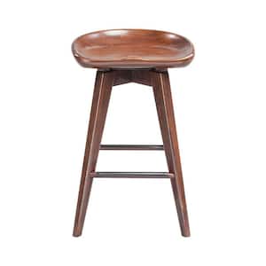 26 in. Brown Wooden Swivel Counter Stool with Contour Seat and Tapered Legs