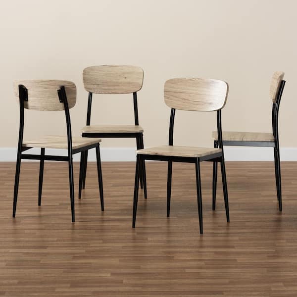 Baxton Studio Honore Light Brown and Black Dining Chair Set of 4