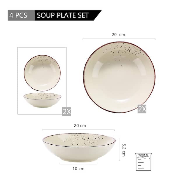 vancasso 4-Piece Cream Ceramic Dinnerware Set Soup Plates Salad Pasta Bowls  (Service for 4) VC-NAVIA-9-STP - The Home Depot