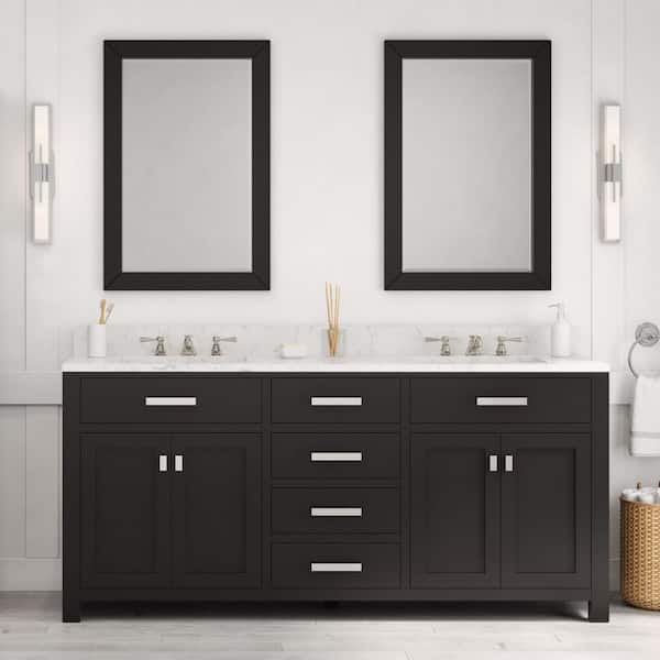 Water Creation Madison 72 in. W x 21.5 in. D x 34 in. H Double Sink Bath Vanity in Espresso with Carrara White Marble Top