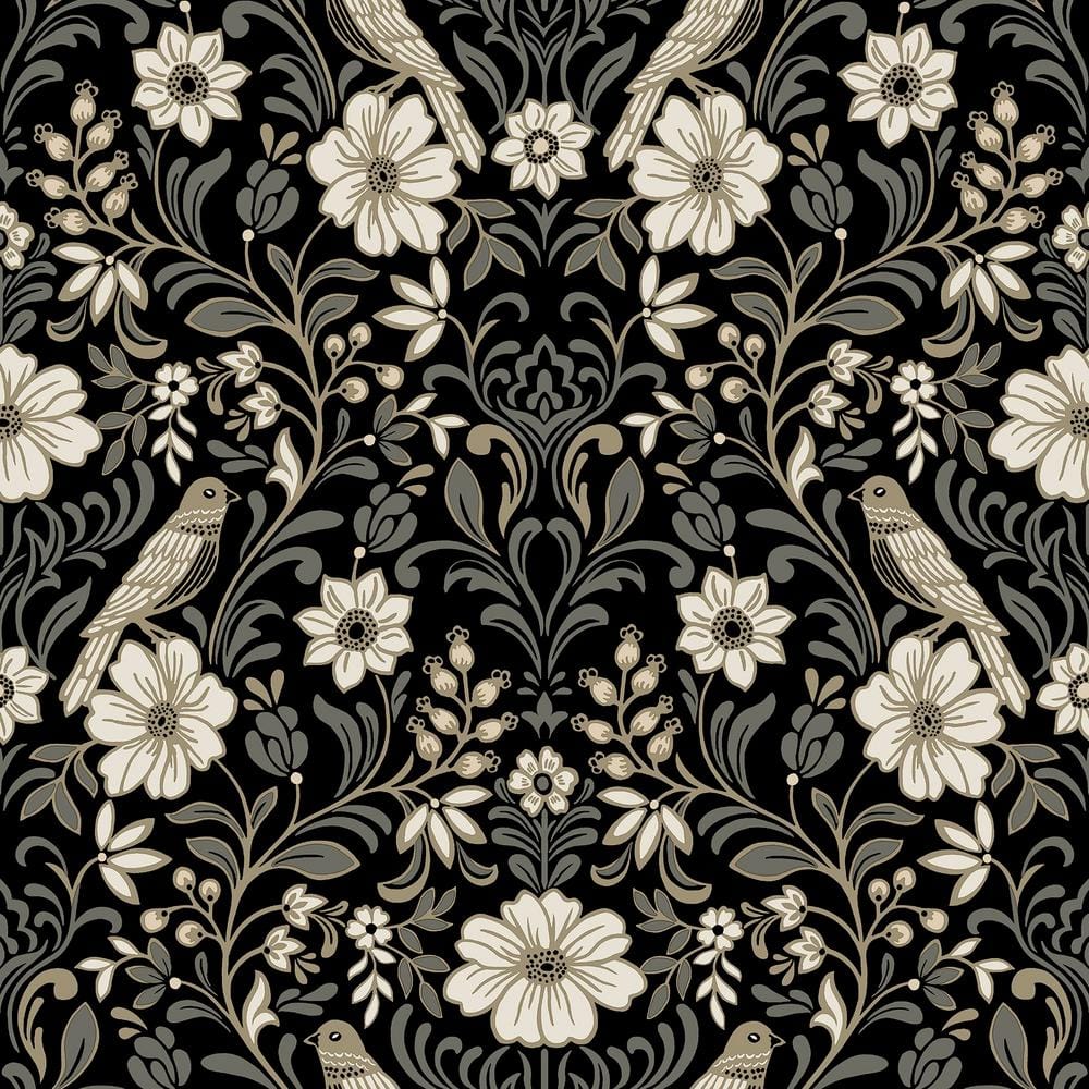 Black and White Damask Pre-pasted Washable Wallpaper