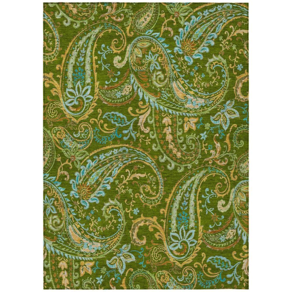Green 8 ft. x 10 ft. Woven Paisley Polyester Rectangle Indoor/Outdoor Area Rug price history on PriceWatchPro