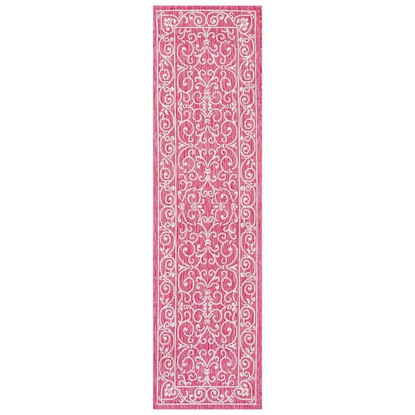 Unbranded Pink Polypropylene 2 ft. x 10 ft. Floral Indoor Runner Rug