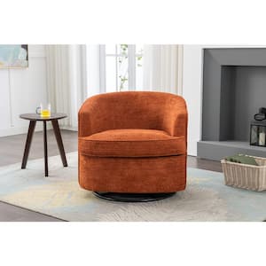 Modern Comfy Orange Chenille Swivel Barrel Chair