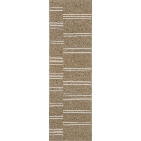 RUGS USA Birchwood Reversible Striped Wool Sand 3 ft. x 8 ft. Runner Rug
