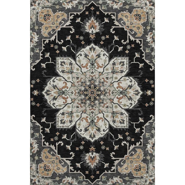 Mayfield Premium Machine Washable Abstract AMF2194 Black 9 ft. x 12 ft. Area Rug