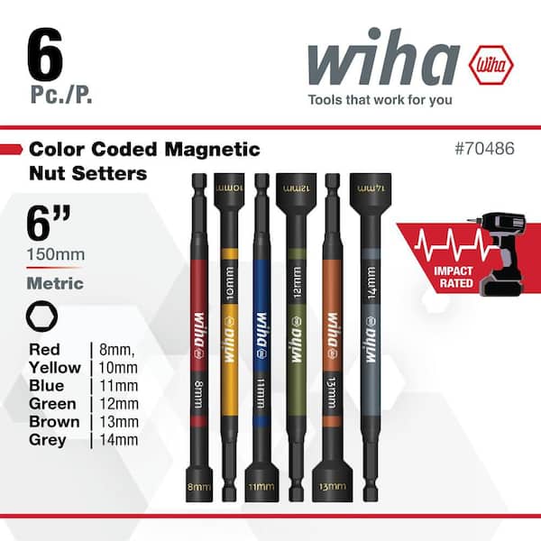 Wiha Color Coded Magnetic Nut Setter Metric Set (6-Piece) 70487