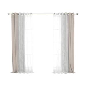 52 in. W x 96 in. L Rose Sheer and Linen Textured Grommet Blackout Curtains in Natural