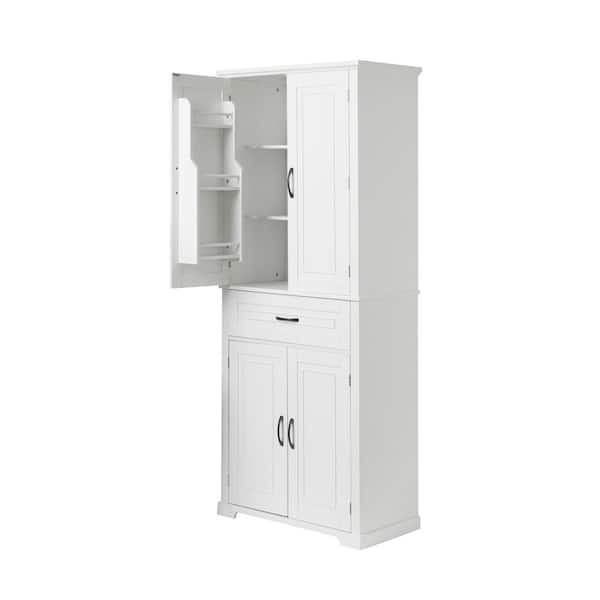 30 in. W x 15.7 in. D x 72 in. H White MDF Freestanding Linen Cabinet with Door, Adjustable Shelf