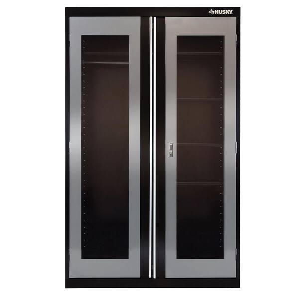 Husky 72 in. H x 46 in. W x 24 in. D 5 Shelf Welded Metal Combination Cabinet in Black/Gray