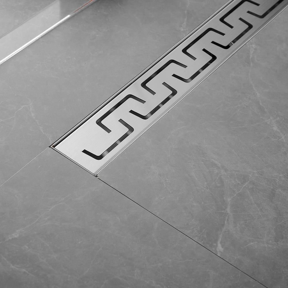 24-inch Brushed Nickel Stainless Steel Linear Shower Drain with U-shaped Pattern