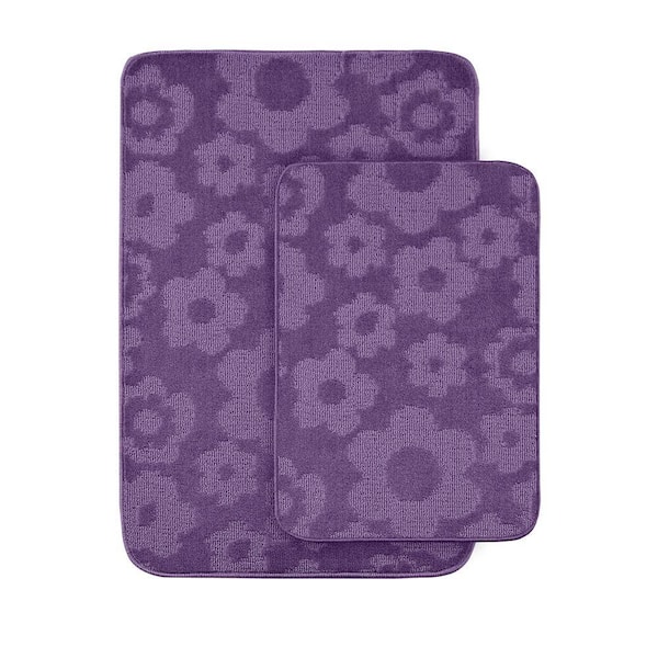 Garland Rug Flowers Purple 20 in x 30 in. Washable Bathroom 2-Piece Rug Set