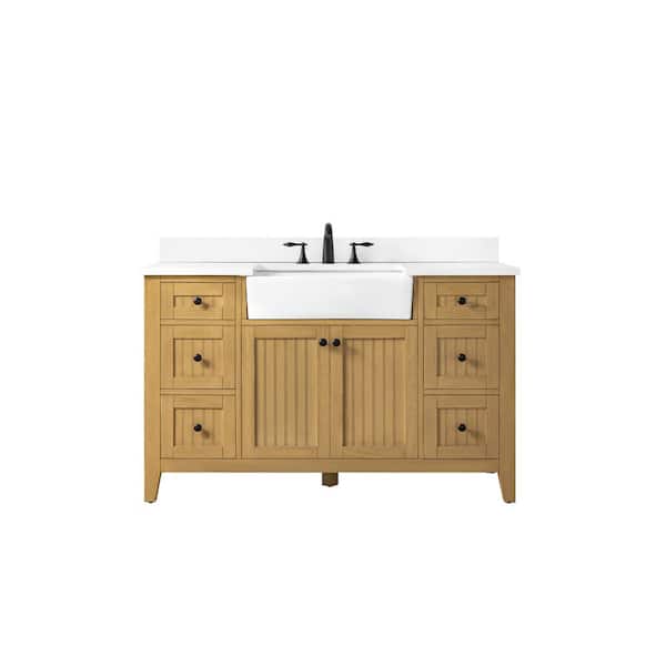 Burbank 54 in Single Sink Oak Bath Vanity with White Quartz Top (Assembled)