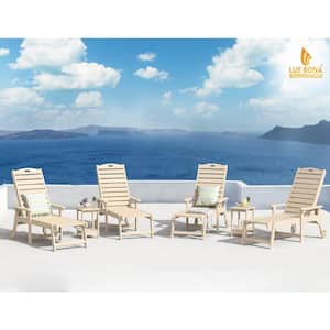 Hampton Sand Patio Plastic Outdoor Chaise Lounge Chair with Adjustable Backrest Pool Lounge Chair and Wheels Set of 3