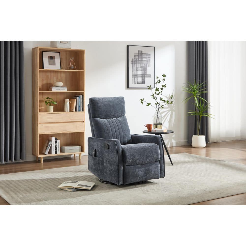 Cecil Modern Blue Upholstered Chenille Swivel Rocker Manual Recliner Chair with Lumbar Heat and Massage price history on PriceWatchPro