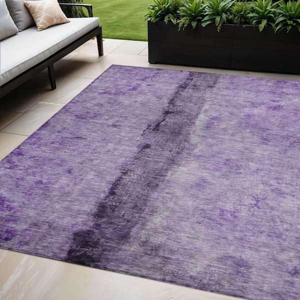 Purple, Lavender 5 ft. x 8 ft. Woven Abstract Polyester Rectangle Indoor/Outdoor Area Rug