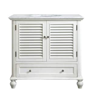 Timeless Home 36 in. W x 22 in. D x 35 in. H Single Bathroom Vanity in Antique White with White Marble and White Basin