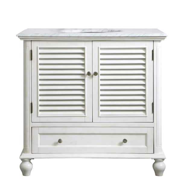 Unbranded Timeless Home 36 in. W x 22 in. D x 35 in. H Single Bathroom Vanity in Antique White with White Marble and White Basin