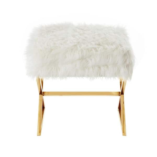 HomeRoots White Faux Fur Square Standard 18 in. L x 18 in. W x 18 in. H Ottoman