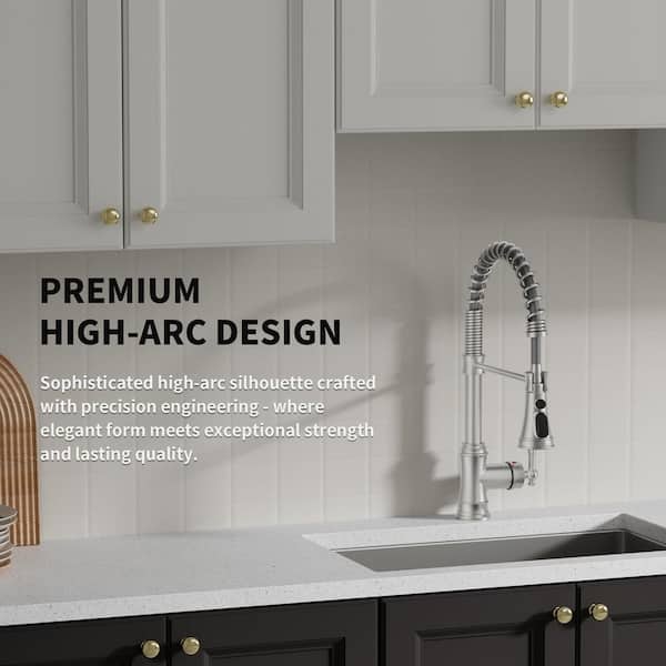 Single-Handle Pull-Down Sprayer Coil Spring High-Arc Kitchen Faucet with Deckplate Sink Faucet in Brushed Nickel