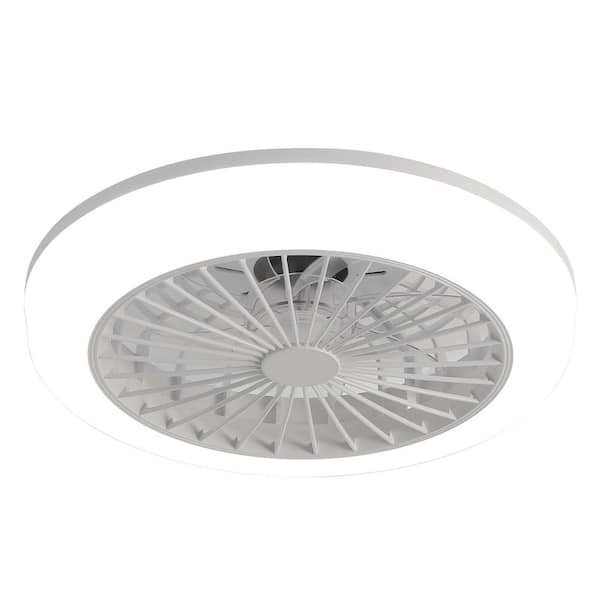 18 in. Indoor/Outdoor Small Enclosed Indoor Flush Mount Modern White Ceiling Fan with Light and Remote