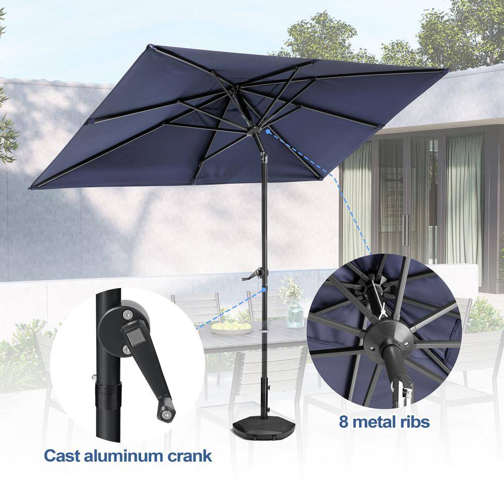 Navy Blue Rectangular Aluminum Patio Umbrella with Crank and Tilt