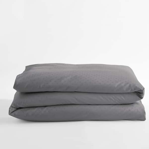 The Company Store Legends Luxury Dot Gray Smoke Cotton Sateen Oversized Queen Duvet Cover