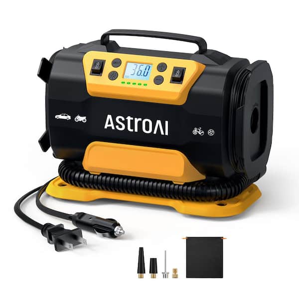 Portable Tire Inflator Air Compressor, 150PSI Dual Motor, 12V/110V with LED, for Car, Bike, Mattress