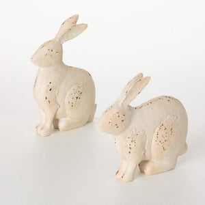 8 in. And 6.5 in. Large Rustic Bunny Figurines Set of 2, Resin