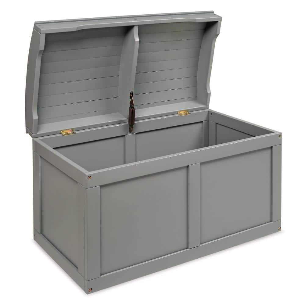 Gray Wooden Barrel Top Toy Chest with Safety Hinge