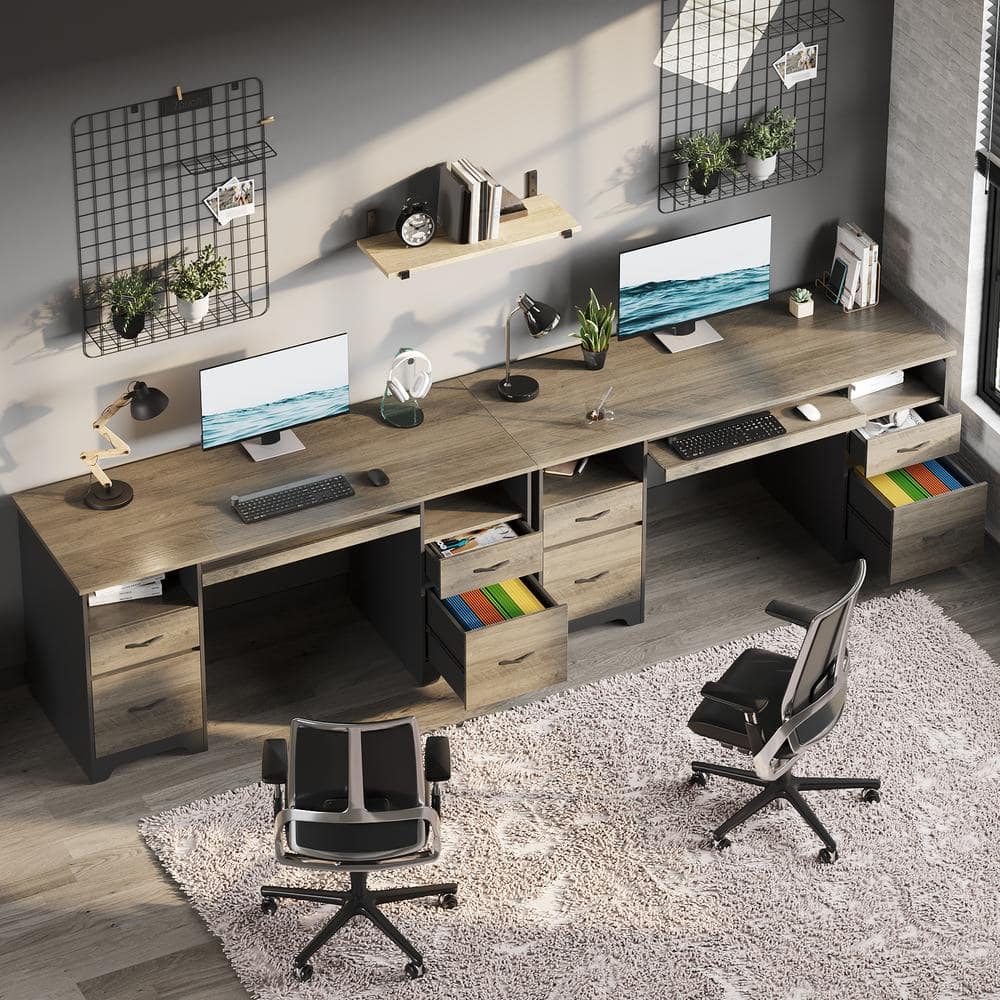 Gray Particle Board Executive Desk with Drawers and Keyboard Tray