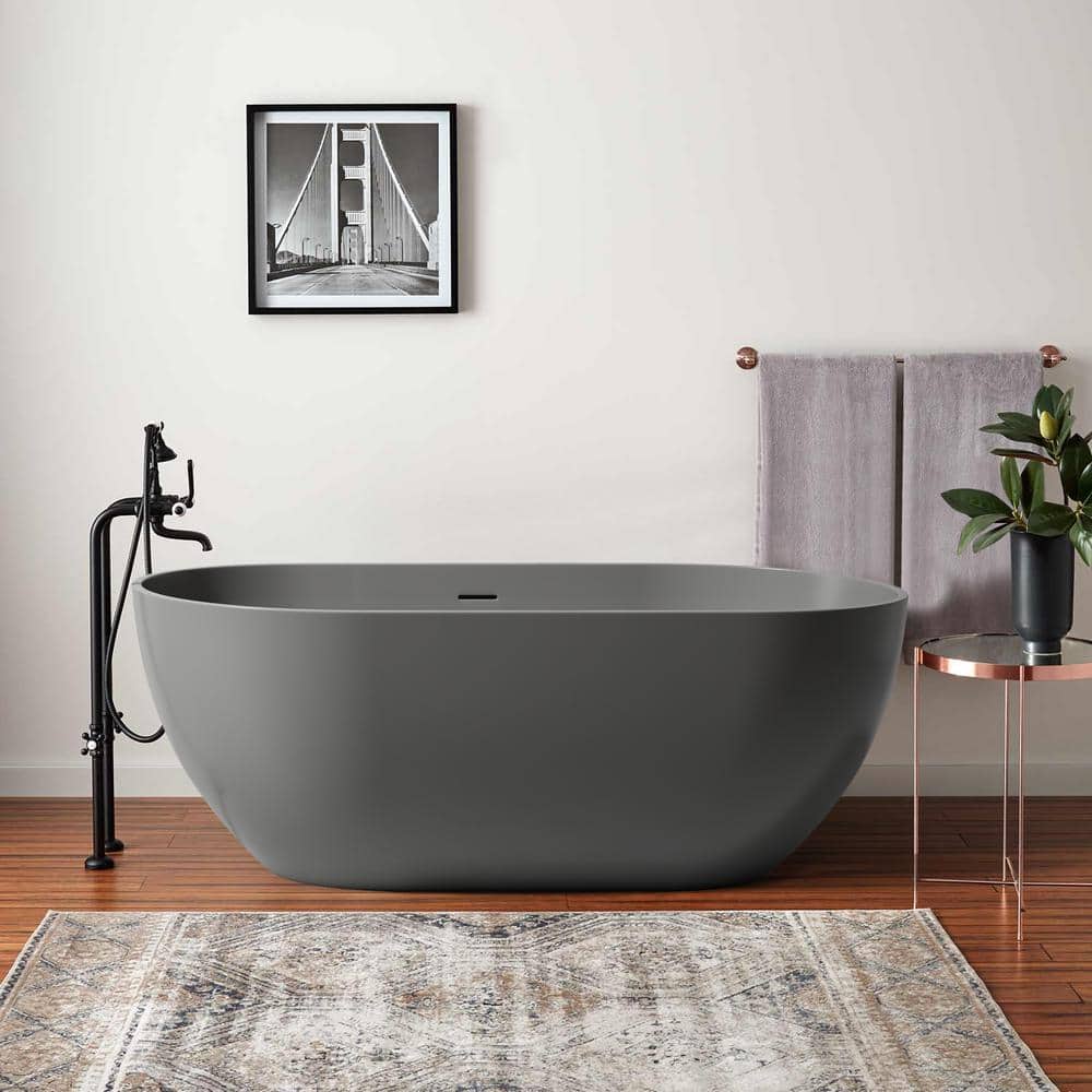 59 in. x 29.5 in. Solid Surface Stone Resin Freestanding Soaking Bathtub with Center Drain in Dark Grey price history on PriceWatchPro