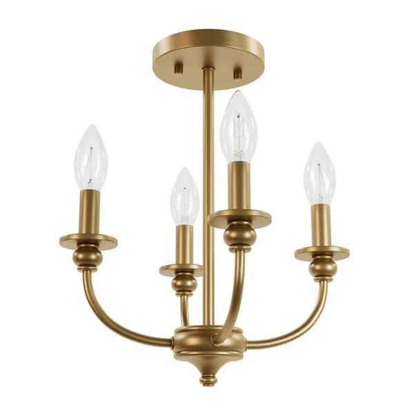 Hunter Southcrest 13 in. 4 Light Traditional Luxe Gold Semi-Flush Mount with No Bulbs Included