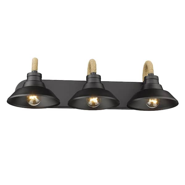 Golden Lighting - Journey 3-Light Natural Black Vanity Light