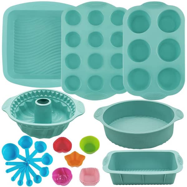 32 Pieces Silicone Baking Pans Set, Nonstick Bakeware Set for Kitchen Oven, Silicone Cake Molds, Round/Square Cake Pan